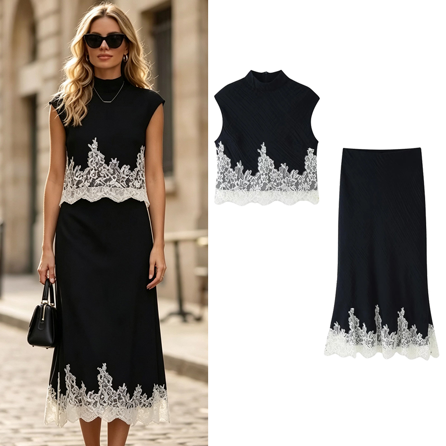 Midi Skirt Floral - Женский элегантный комплект из двух предметов: