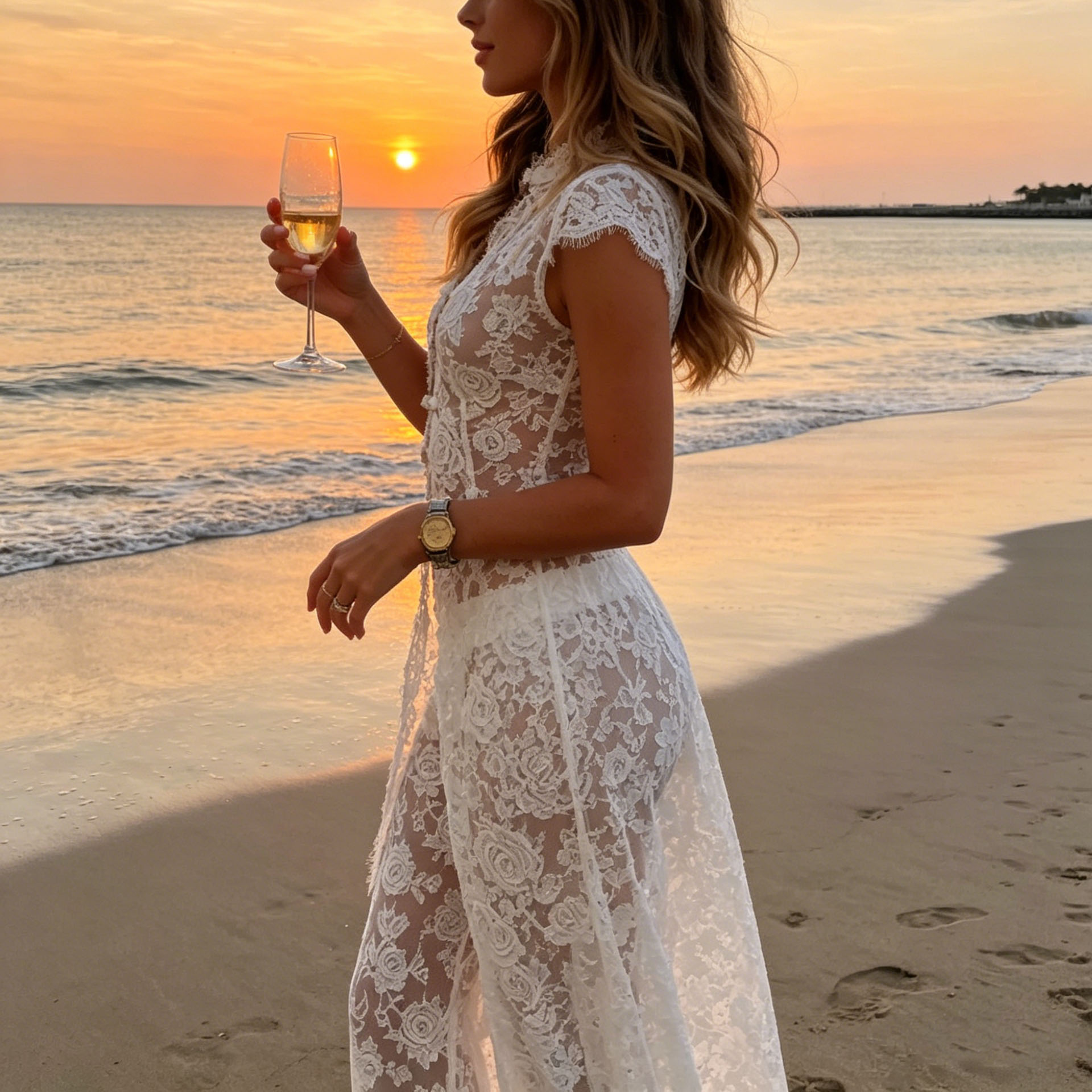 Kimono Sheer Floral - Женский белый кружевной комплект из двух