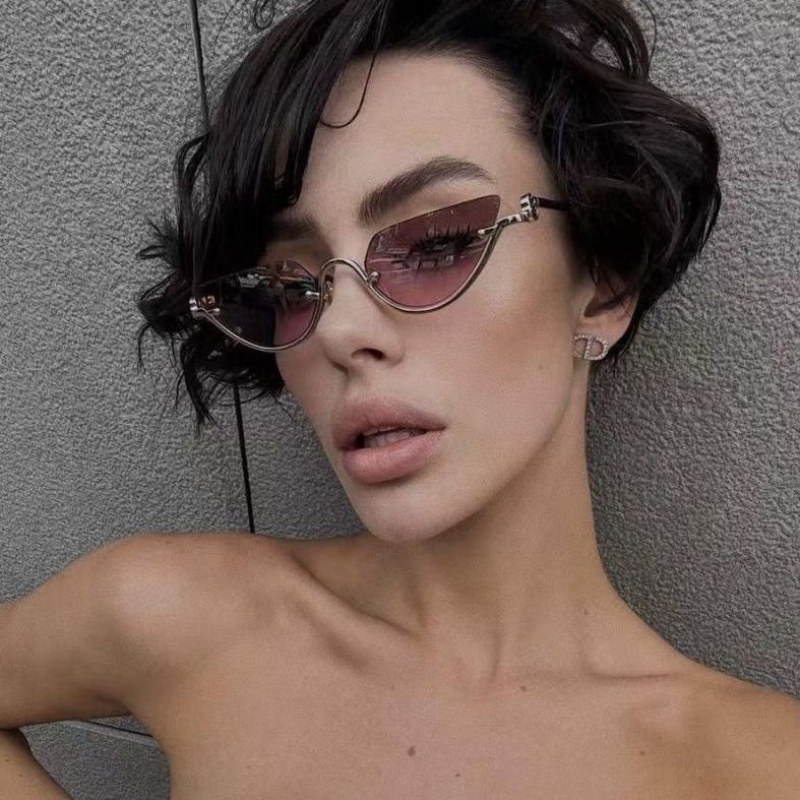 Sunglasses Cat Eye - Модные металлические солнцезащитные очки-котушки с полуоправой